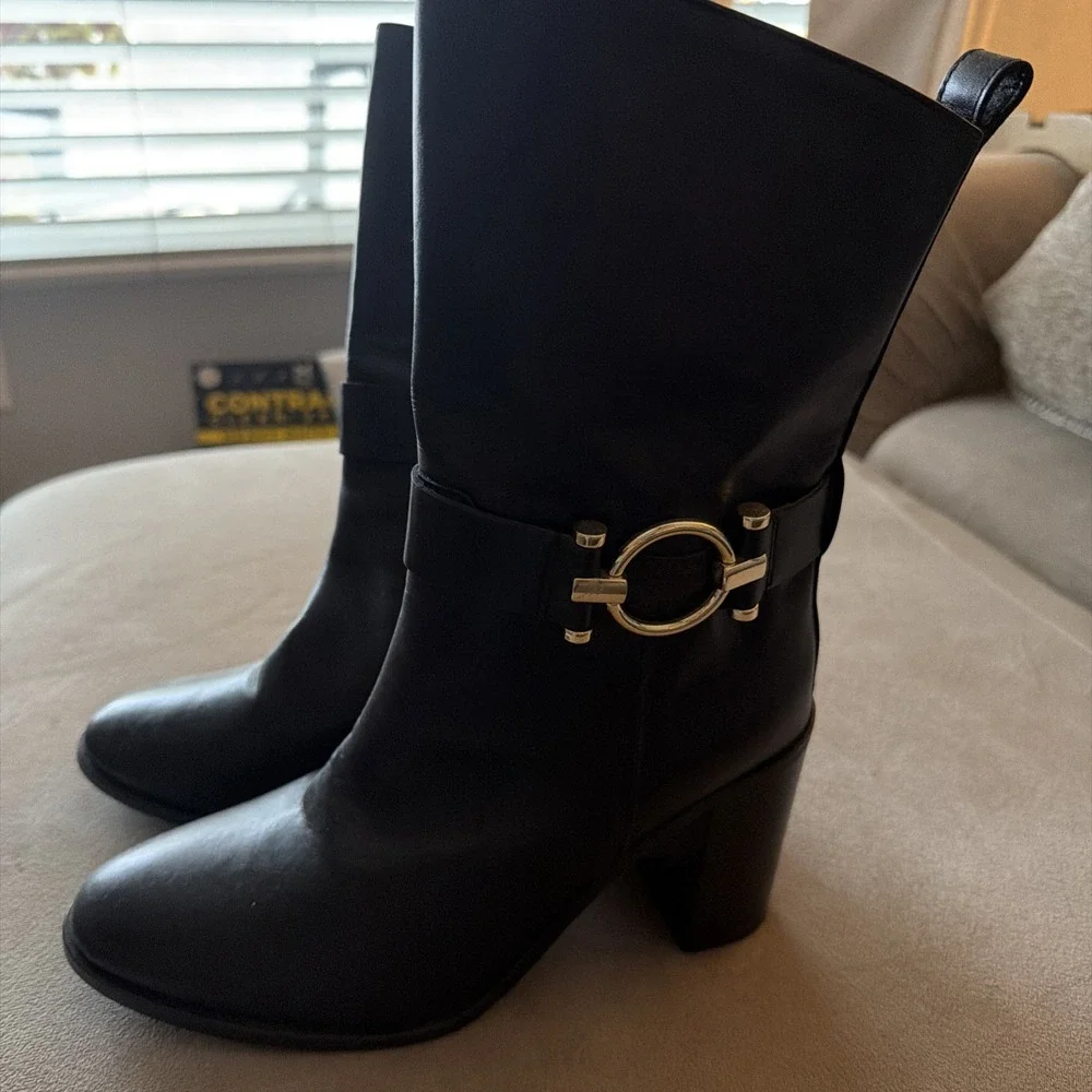 NAPOLEONI Italy Vitello Black Leather Mid Shaft Boots EU 40 US 9.5 New MSRP $329